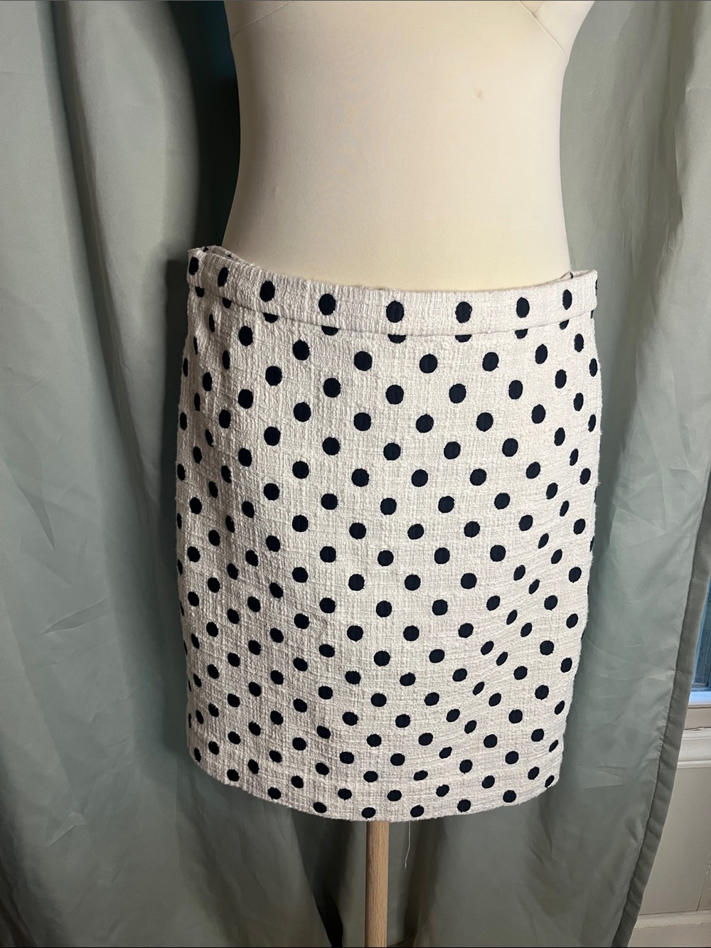 J. Crew No. 2 Pencil White Skirt with Black Polka Dots Size 12